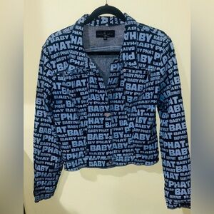 Baby Phat All-Over Logo Print Blue Jean Denim Jacket Size: XL